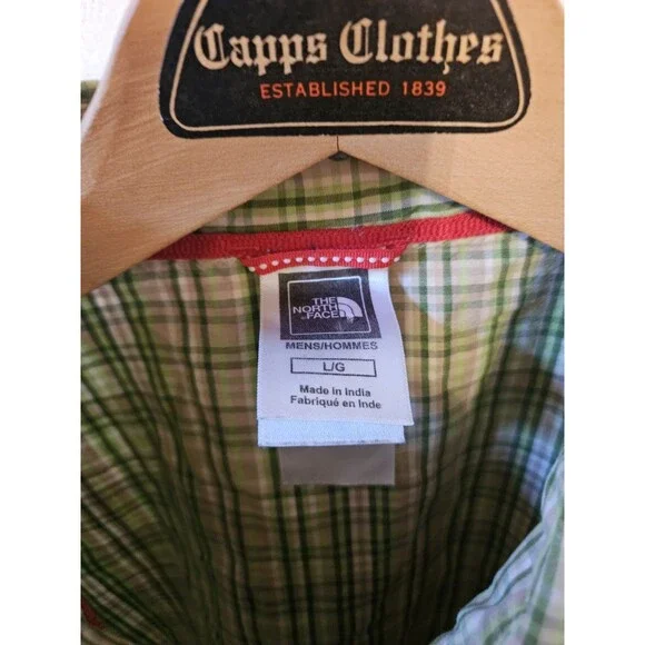The North Face Casual Shirt Mens Large Green Check Button Up Chest Pocket - Picture 4 of 9